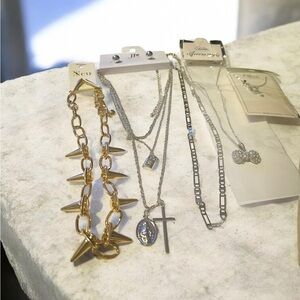 Mixed Gold and Silver Layered Necklace Lot - Women Accessories 5 in 1 #1010